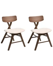 Set of 2 Dining Chairs LELAND Wood Brown/ Off-White_1065916