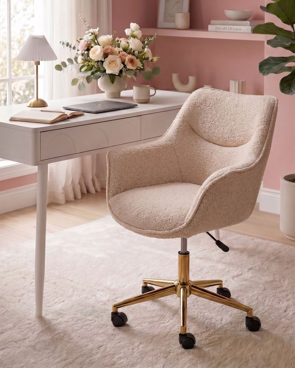 Chaise de bureau ARDELLE Bouclé Beige