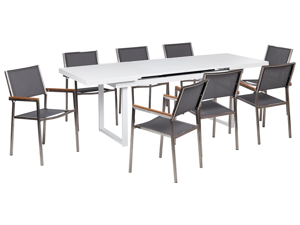 Set da pranzo da giardino 8 posti VALCANETTO/GROSSETO Metallo Grigio/Bianco