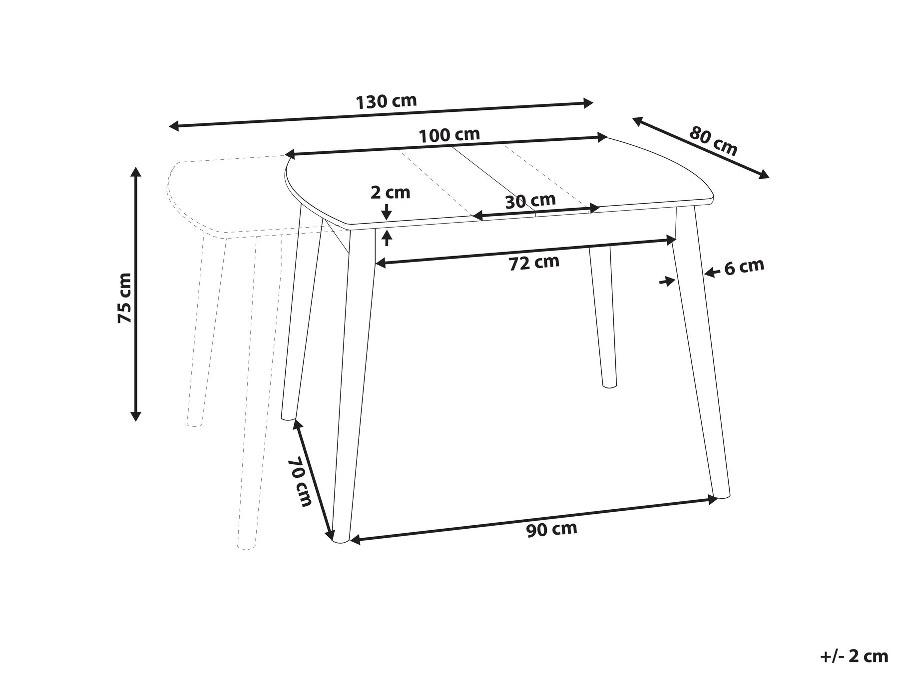 Extending Dining Table 100/130 x 80 cm Light Wood TOMS_826958 Extending Dining Table 100/130 x 80 cm Light Wood TOMS_826958