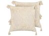 Lot de 2 coussins en coton beige clair avec pompons touffeté 45 x 45 cm AVIUM_838793