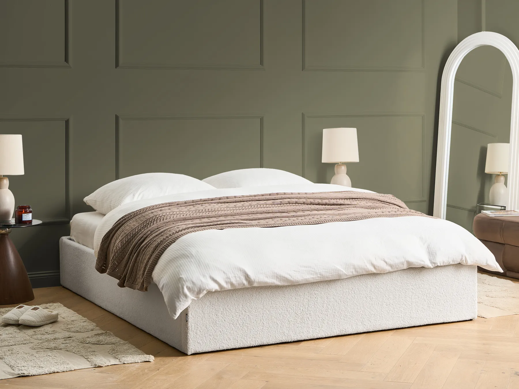Ottoman Bed without Headboard DINAN Boucle Off-White 160 x 200 cm (EU King Size)_1028953