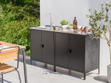 2 Piece Outdoor Kitchen Cabinet Set with Sink Black VILAMA