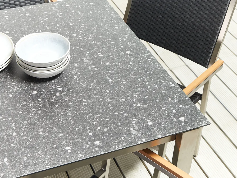 Zestaw ogrodowy dla 4 osób COSOLETO/GROSSETO Szkło hartowane Efekt granitu Czarny_881599