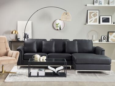 Left Hand Leather Corner Sofa Black OSLO