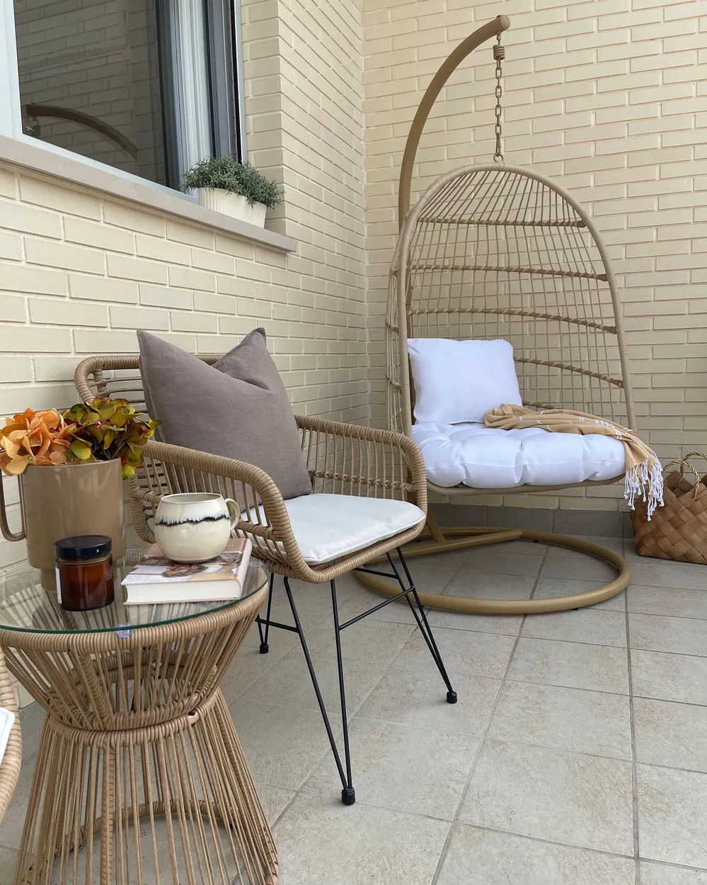 Hanging Chair with Stand ALLERA PE Rattan Beige_856349