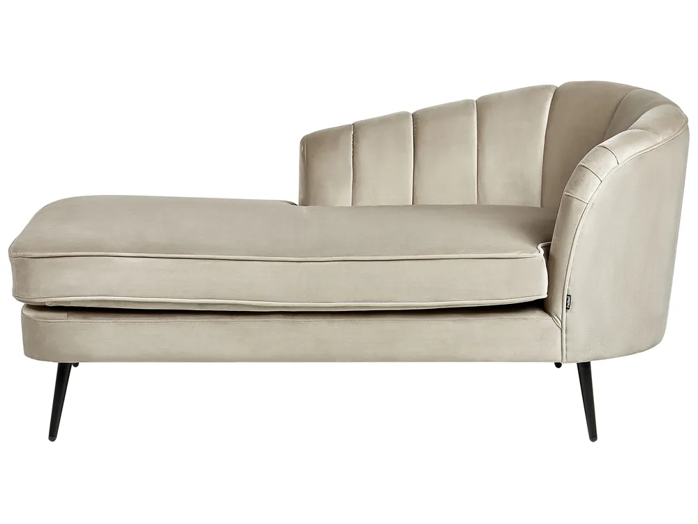 Beliani Chaise Longue In Velluto Nero Con Piedi Oro - Versione Destra - 2 Cuscini Inclusi