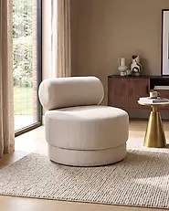 Swivel Armchair KARVIA  Fabric Light Beige_1165204
