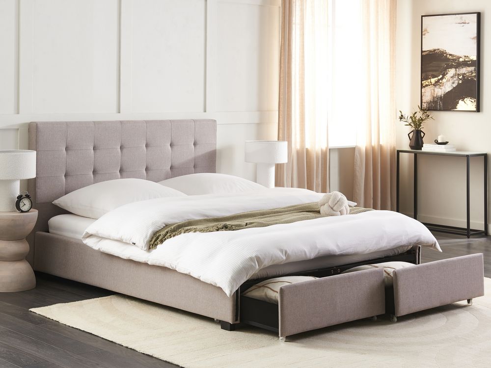 Bed with Storage Drawers LA ROCHELLE Fabric Light Grey 160 x 200 cm (EU King Size)