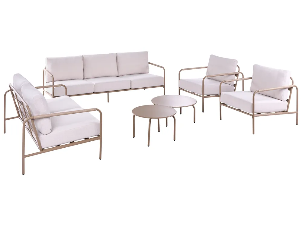 Garden Sofa Set 7 Seater NUXIS with Tables Metal Light Beige_1083044