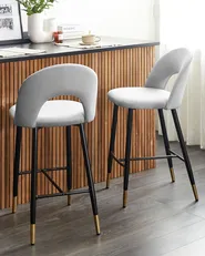 Set of 2 Bar Chairs FALTON Velvet Grey_795854