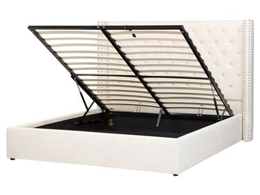 Zamatová posteľ s úložným priestorom 160 x 200 cm krémová biela LUBBON