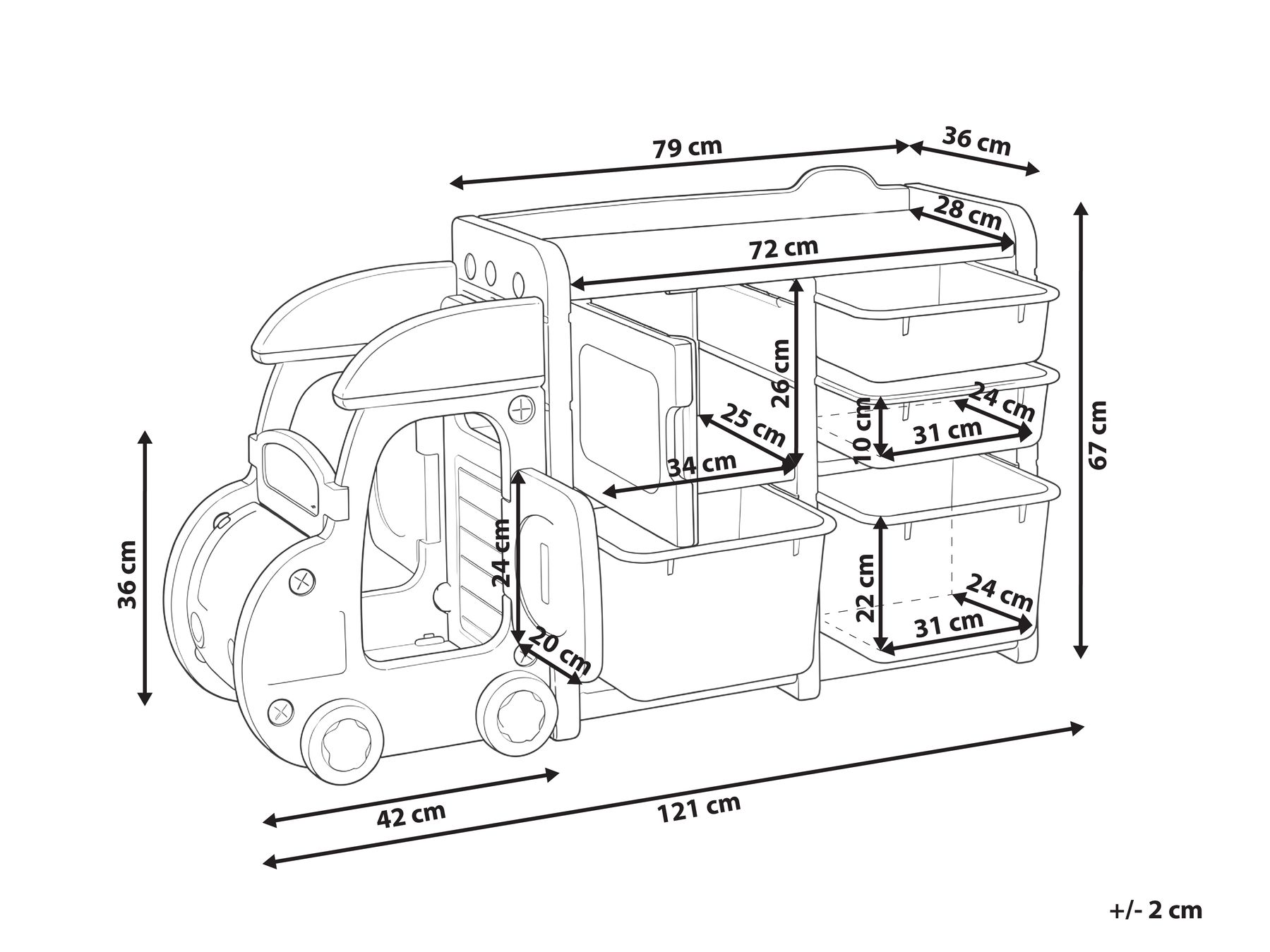 Toy Storage Organiser BULLI Truck 67 cm Beige_1123534