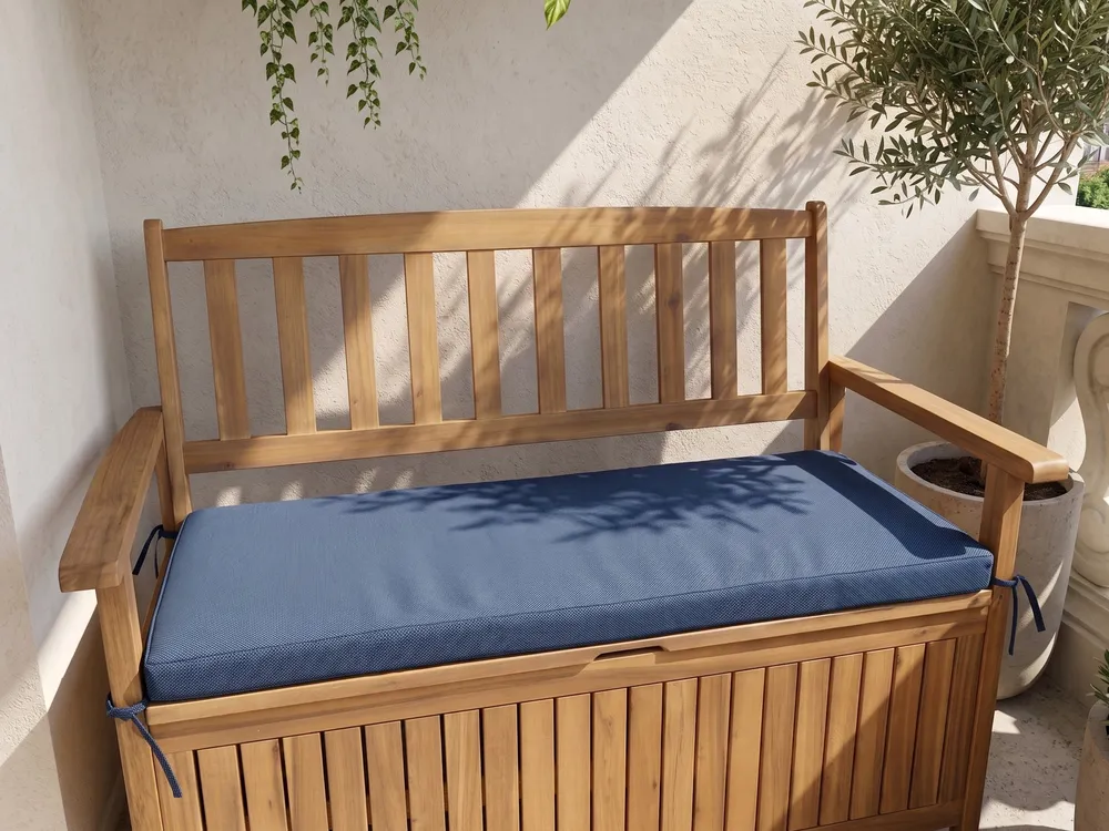 Panca da giardino con cuscino SOVANA 120 cm con contenitore Legno d'acacia Blu_1109994