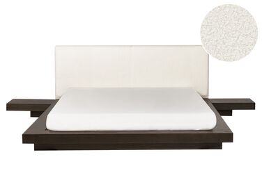 Letto matrimoniale legno scuro con testata in bouclé con LED 160 x 200 cm ZEN