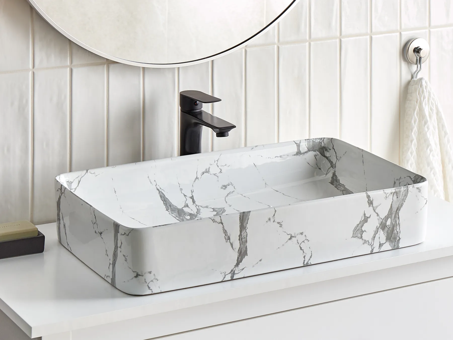 Countertop Basin IPALA 620 x 350 mm Ceramic White Marble_922246