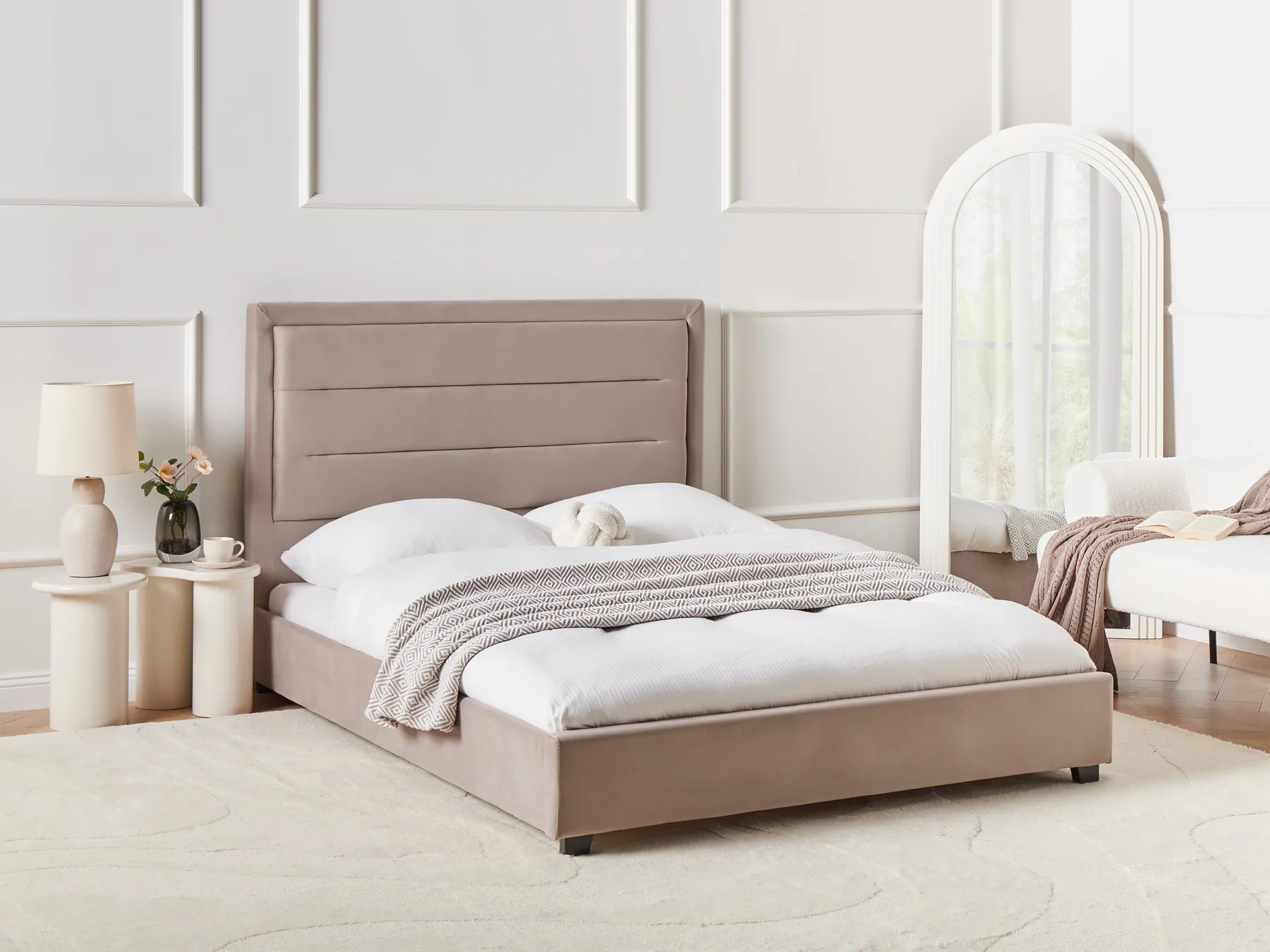 Bed Velvet ROUEN 140 x 200 cm (EU Double) Taupe_1004602