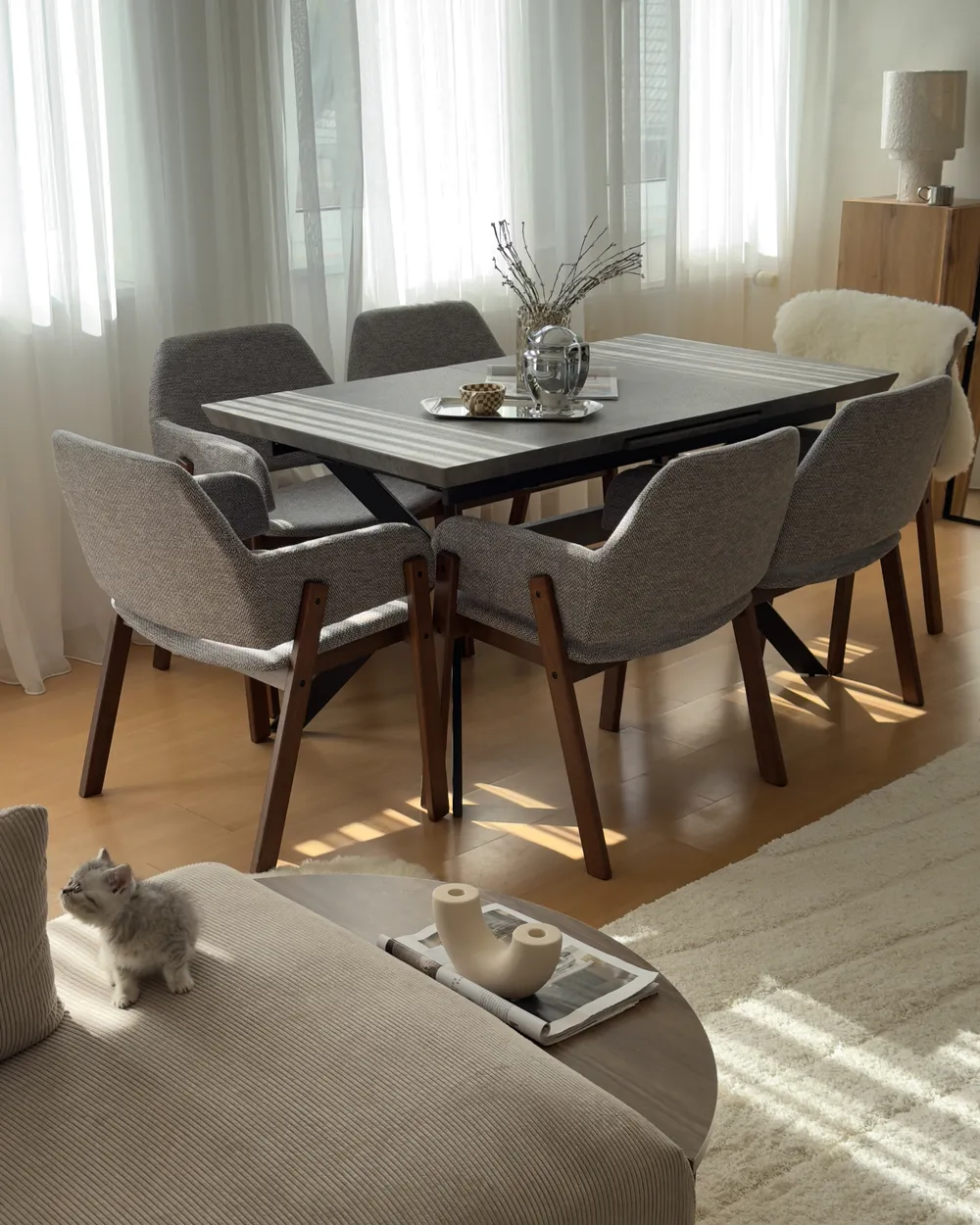Extending Dining Table BENSON Light Grey 140/180 cm 80 cm_1022275
