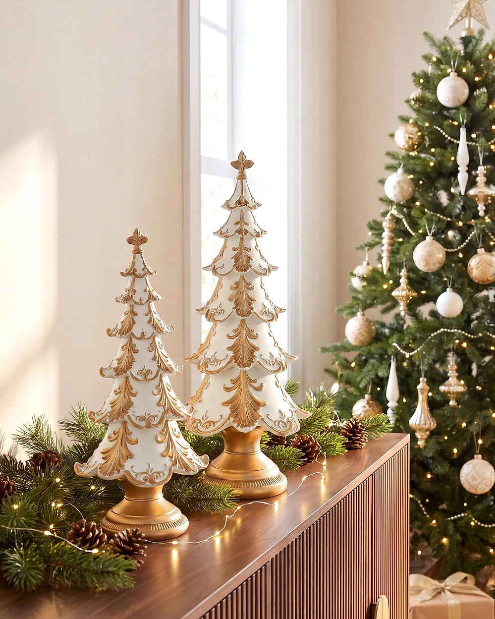 Set di 2 decorazioni natalizie HEISKA 30/42 cm Albero di Natale Oro