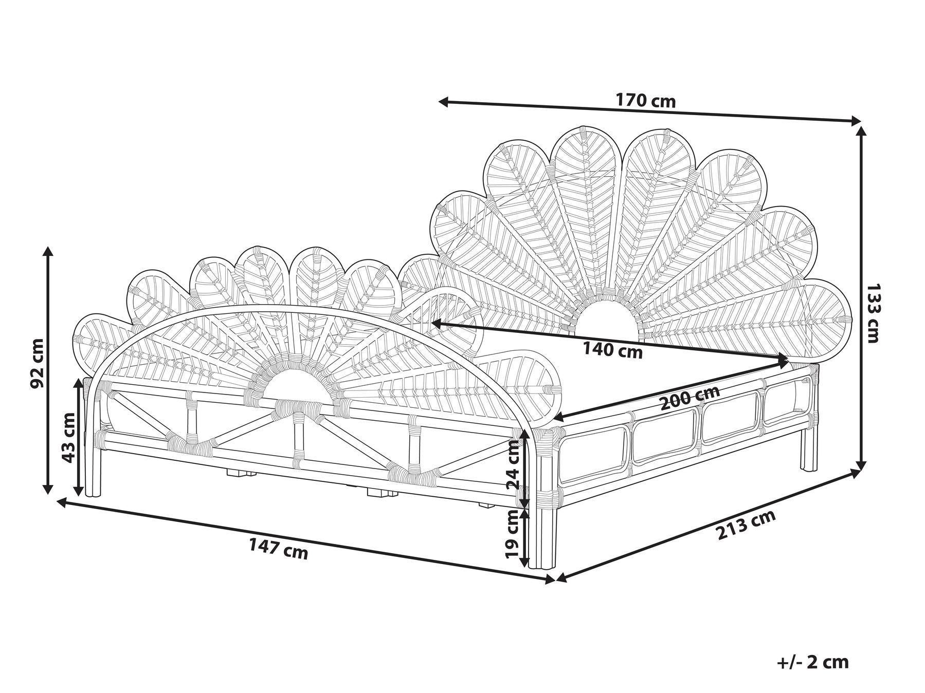 Rattan Peacock EU Double Bed Light Wood FLORENTINE_869348 Rattan Peacock EU Double Bed Light Wood FLORENTINE_869348
