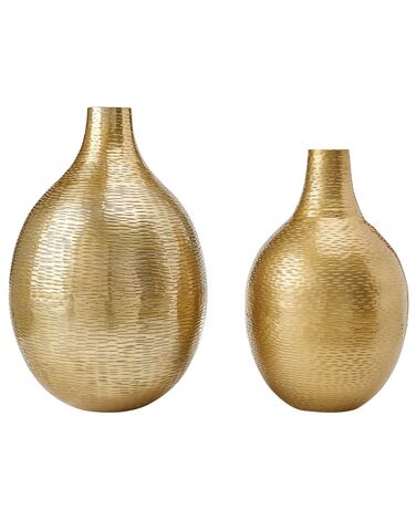 Set of 2 Metal Flower Vases 32/35 cm Gold MOHENJO