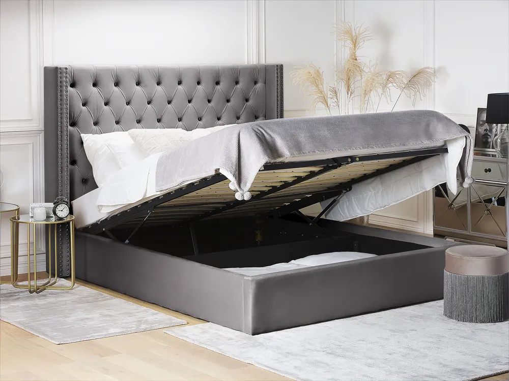 Ottoman Bed LUBBON Velvet Grey 180 x 200 cm (EU Super King)_766787