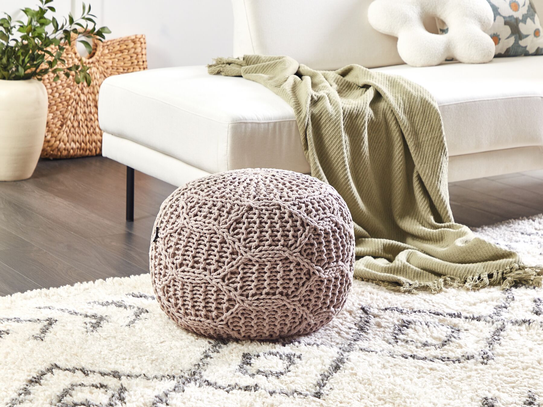 Cotton Macrame Pouffe Taupe TRIMAN_885774