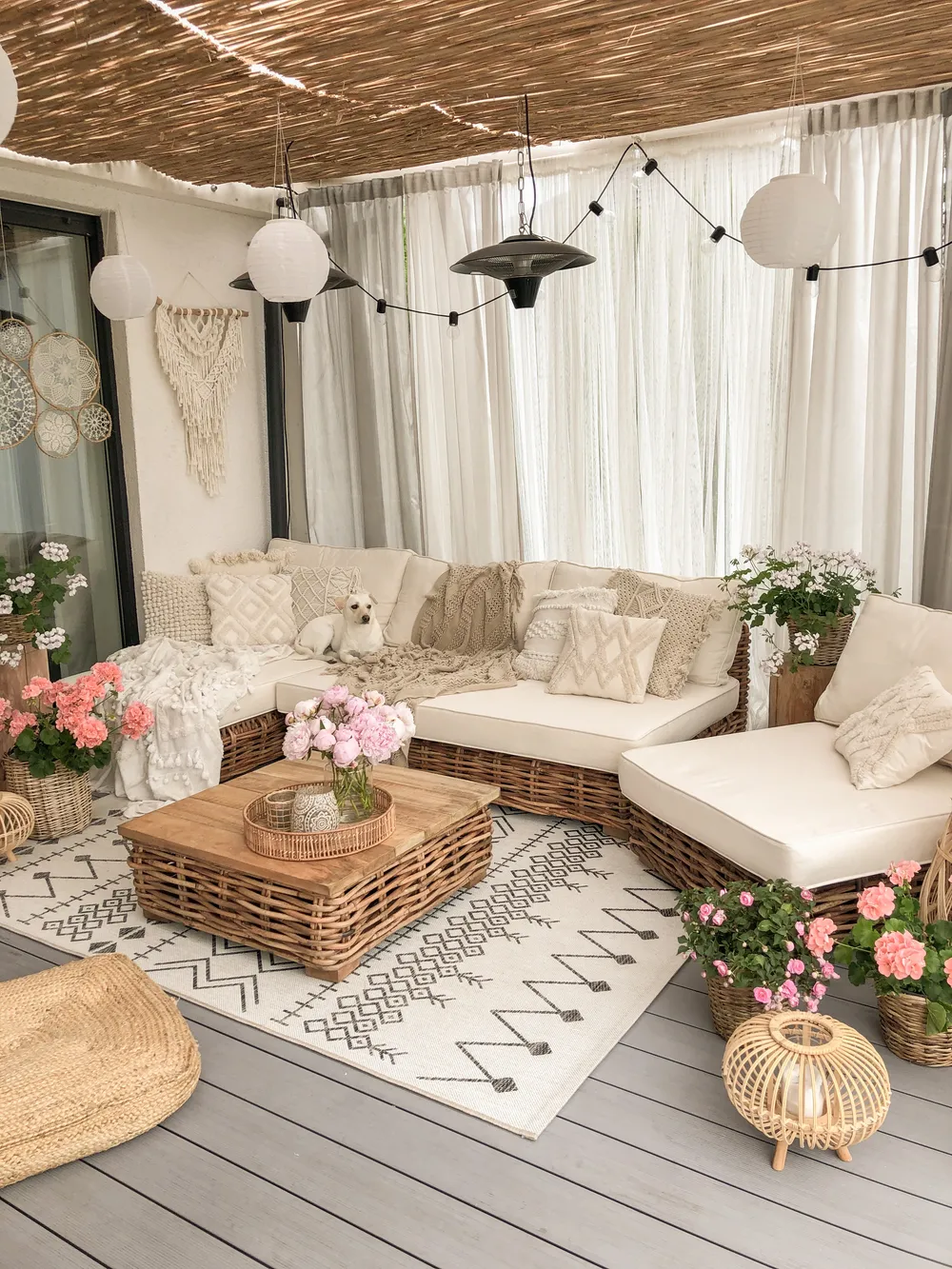 Garden Lounge Set with Table 4 Seater VARALLO Modular Rattan Natural Left Hand_810496