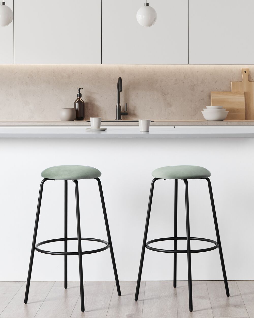 Set of 2 Bar Stools MORTON Velvet Mint Green