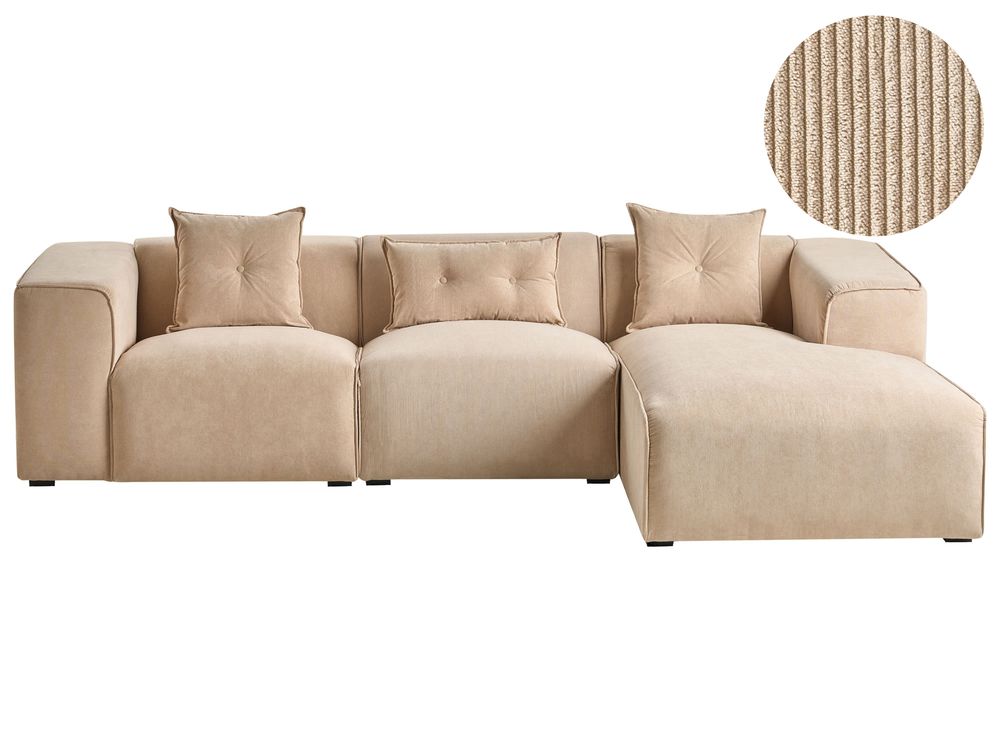Corner Sofa DOLVA Corduroy Beige Left Hand