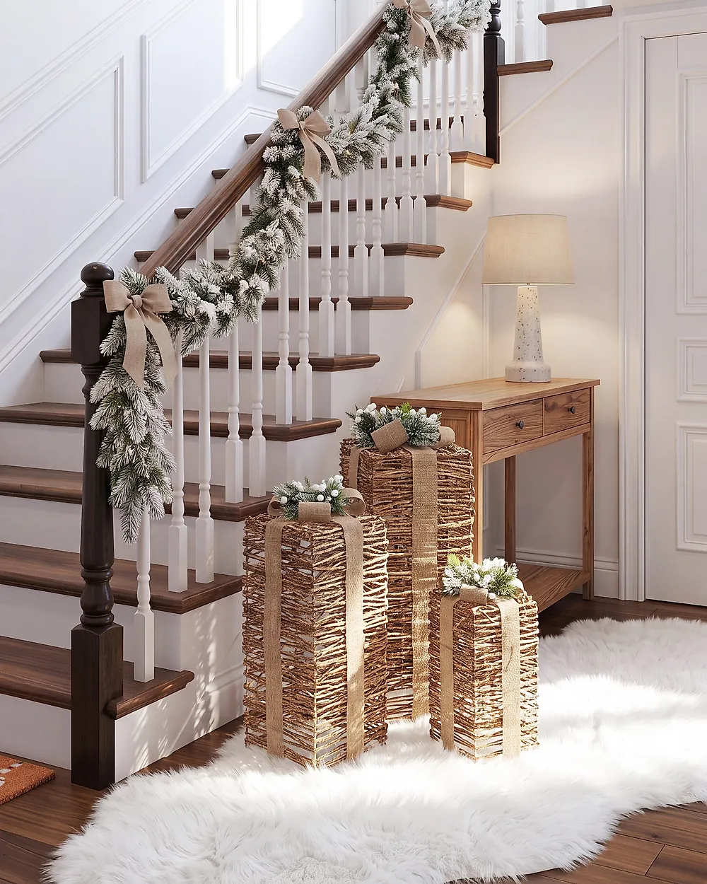 Zestaw 3 dekoracji świątecznych LED VALKAMA 54/45/30 cm Prezenty świąteczne Brązowy_1179475