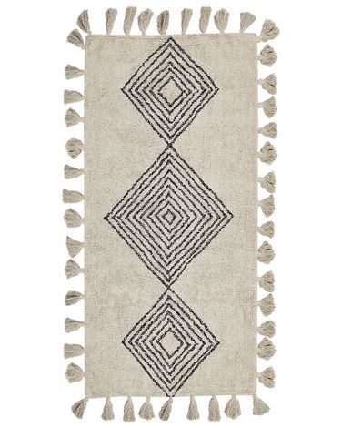 Teppich Baumwolle beige 80 x 150 cm geometrisches Muster Kurzflor BULCUK