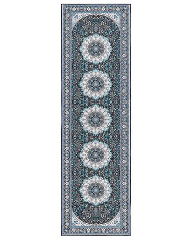 Teppich blau / schwarz 60 x 200 cm orientalisches Muster Kurzflor GEDIZ