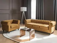 Living Room Set 4 Seater CHESTERFIELD Velvet Gold_1041503