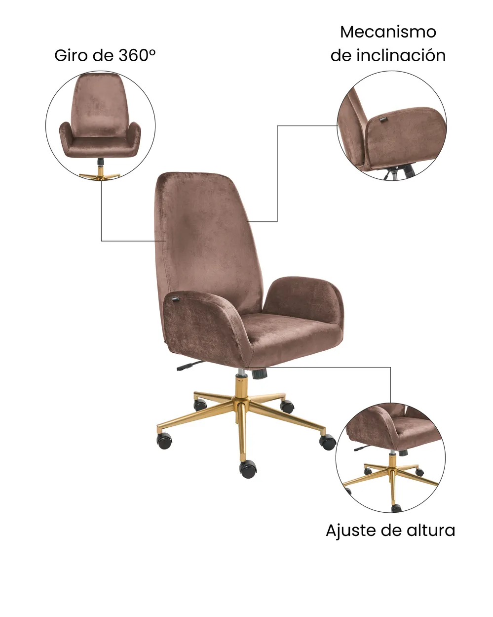 Silla de oficina CLARE Terciopelo Marrón_1037291