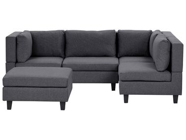 4 Seater Left Hand Modular Fabric Corner Sofa with Ottoman Dark Grey UNSTAD