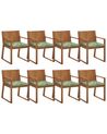 Set of 8 Acacia Wood Garden Dining Chairs with Leaf Pattern Green Cushions SASSARI_774905