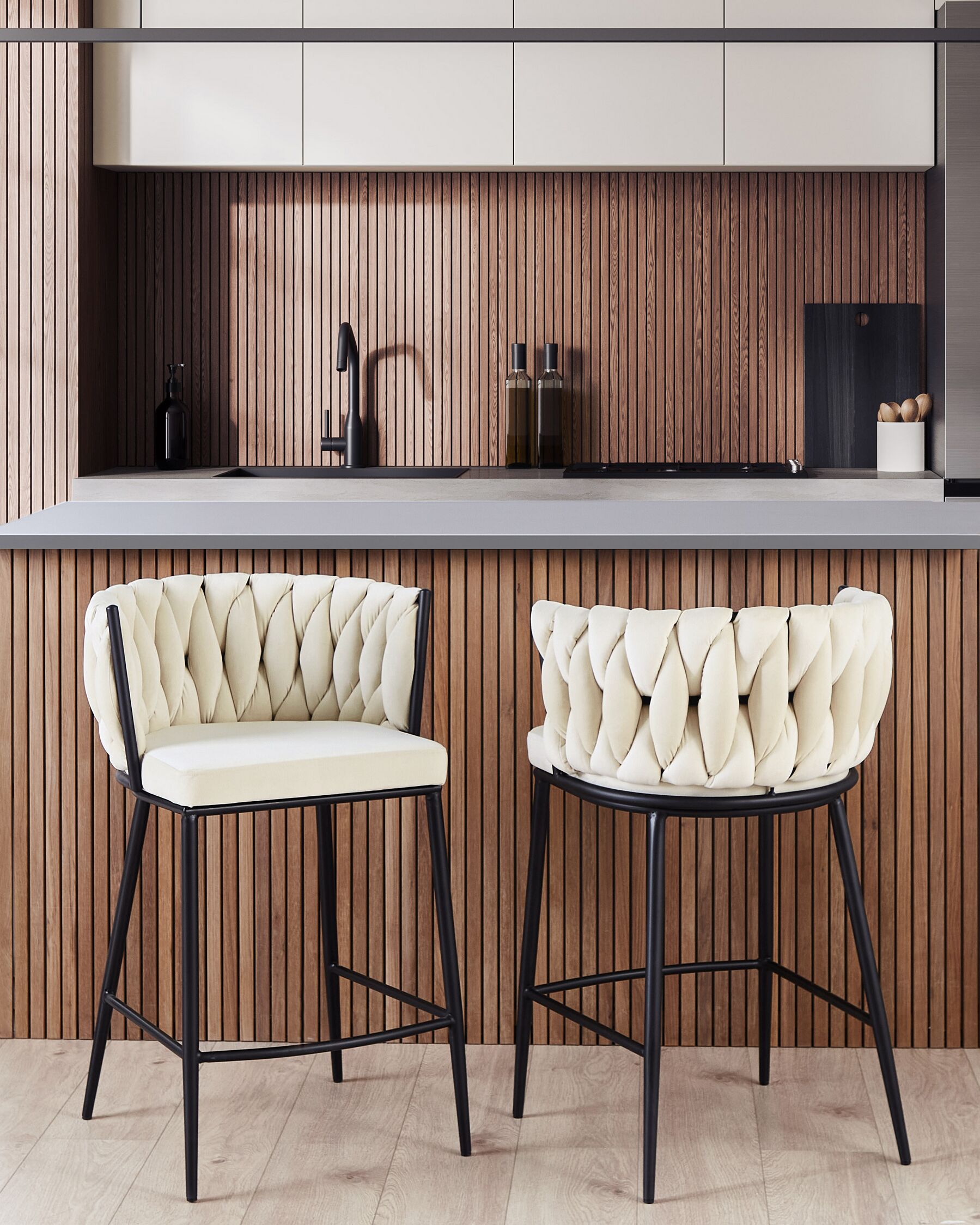 Set of 2 Velvet Bar Chairs Light Beige MILAN_914376