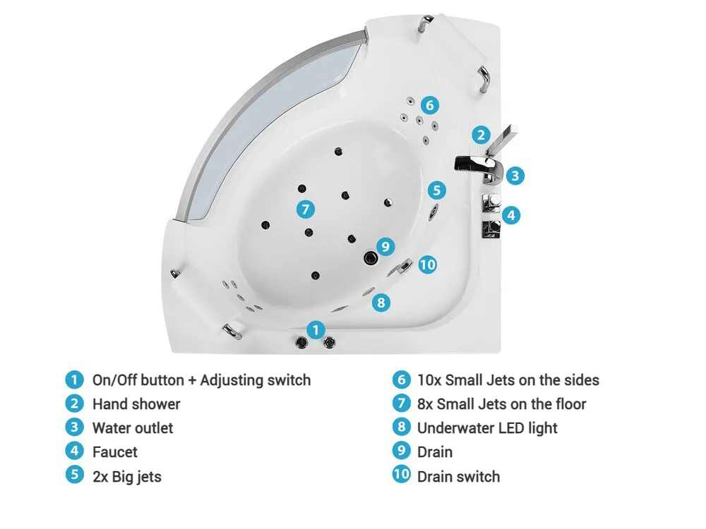 Corner Hot Tub with LED MANGLE 2010 x 1500 mm White_807032