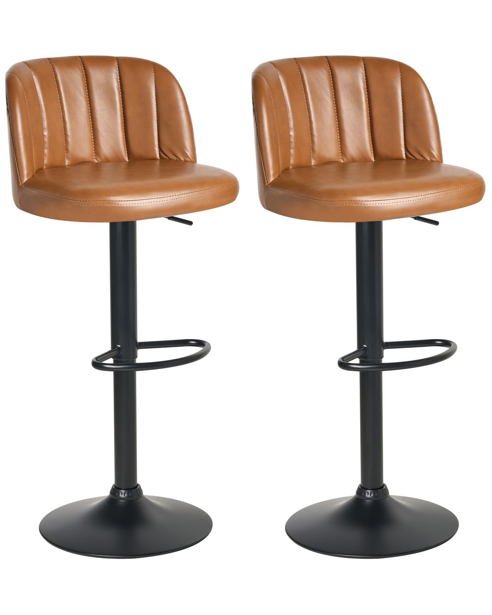 Set of 2 Bar Stools VLORE Swivel Faux Leather Brown