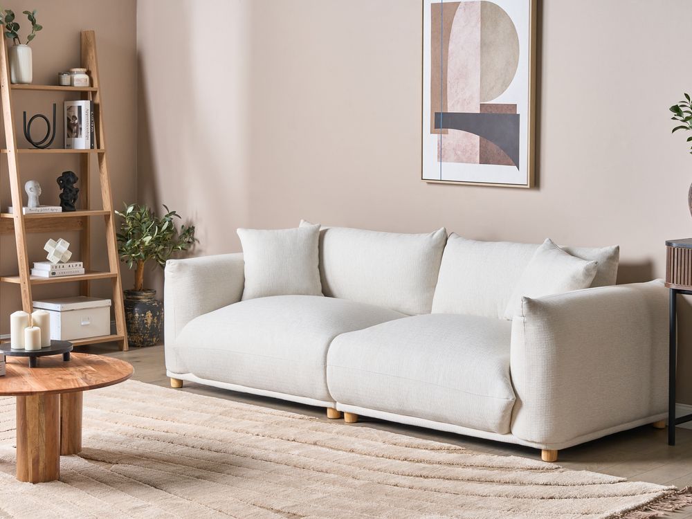 3 Seater Fabric Sofa Off White LUVOS Beliani.cz