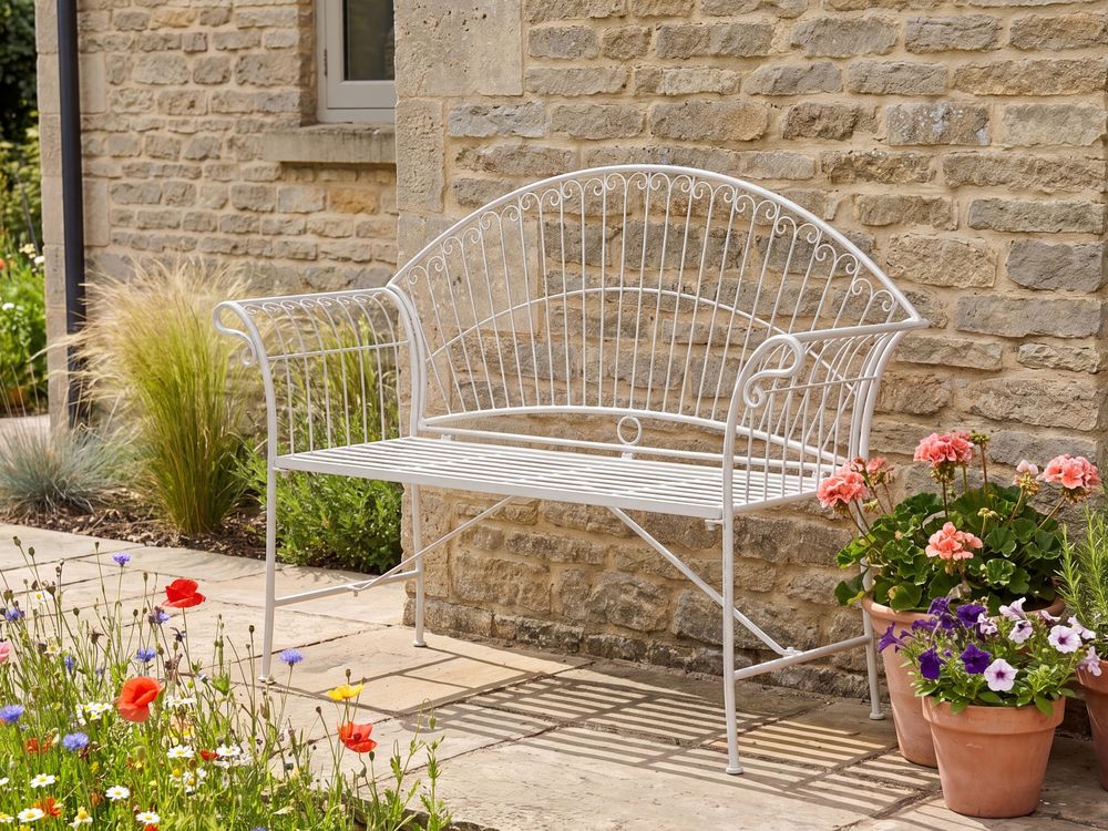 Panchina da giardino GUALEA 130 cm Metallo Bianco sporco