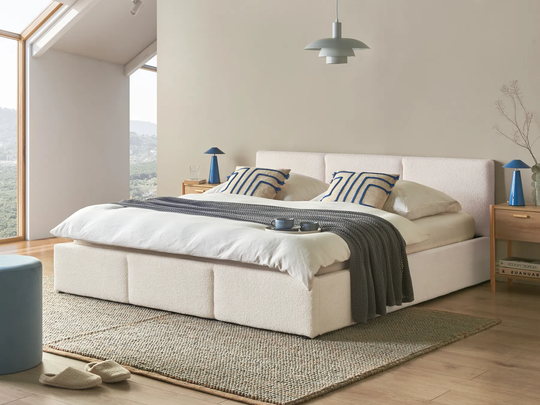 Ottoman Bed BOUSSE Boucle Off-White 180 x 200 cm (EU Super King)_980077