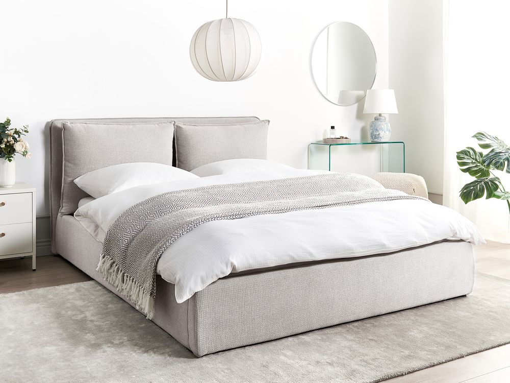 Letto contenitore BAJONNA Tessuto Grigio chiaro 160 x 200 cm