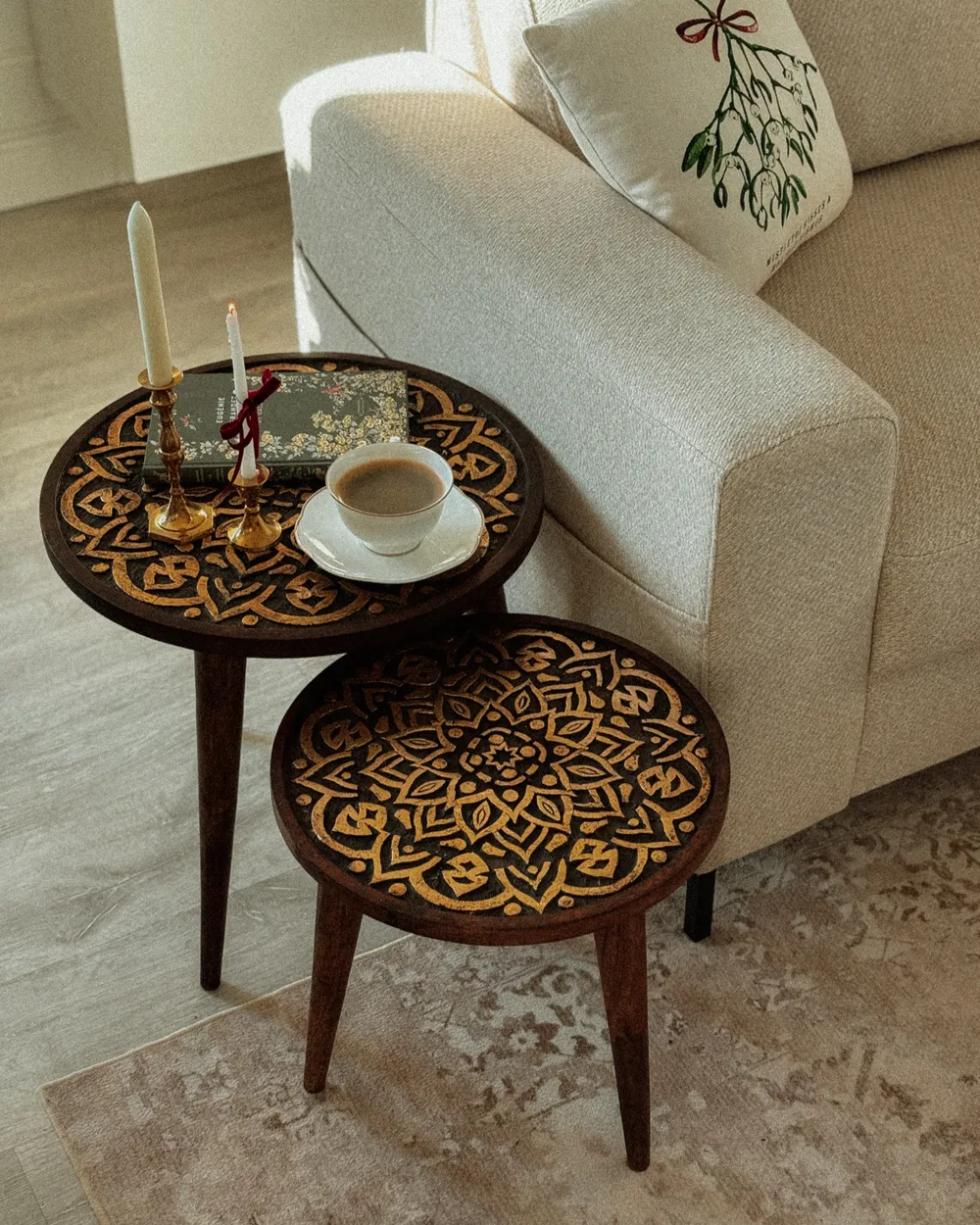 Set of 2 Side Tables RANJA Mango Wood Brown_1052578