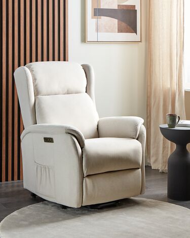 Fabric Electric Recliner Chair Cream ELEGY