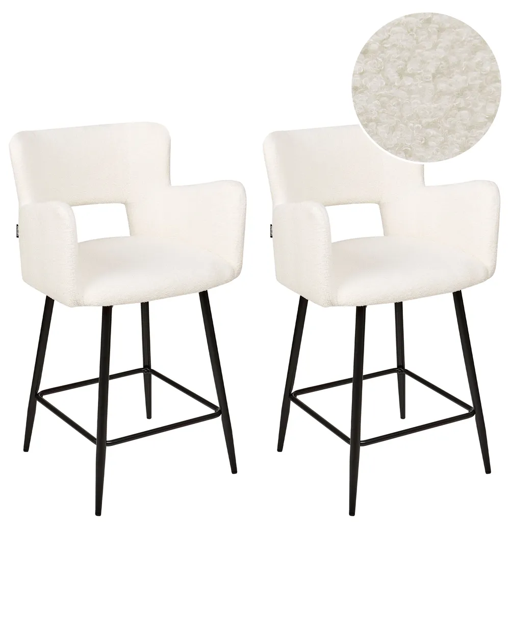 Set of 2 Bar Chairs SANILAC Boucle Off-White
