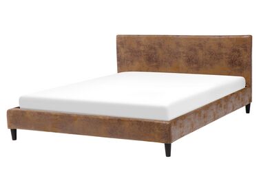 Čalouněná hnědá postel se vzhledem kůže 160x200 cm FITOU