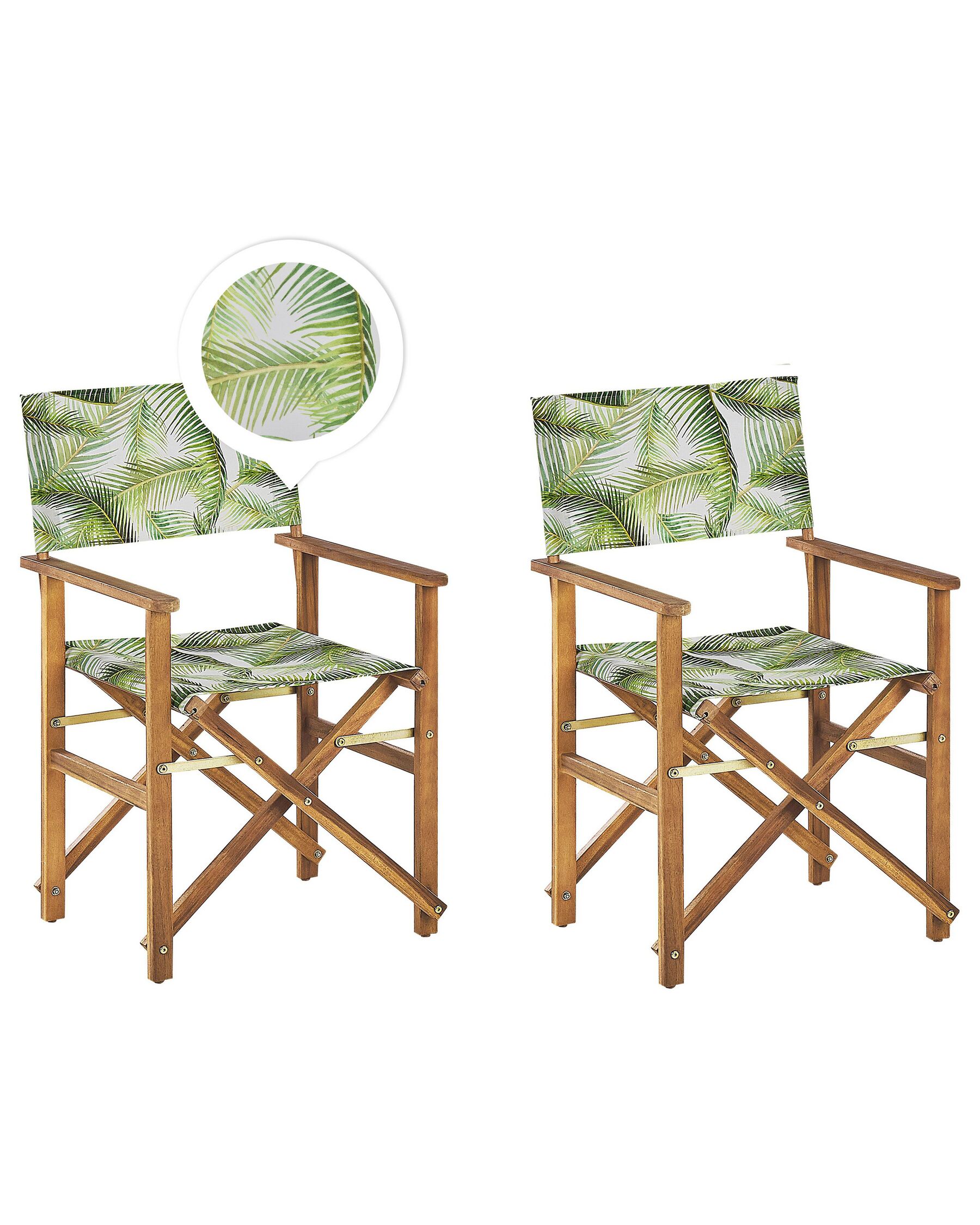 Lot de 2 chaises de jardin bois clair et crème à motif feuilles tropicales CINE_819248