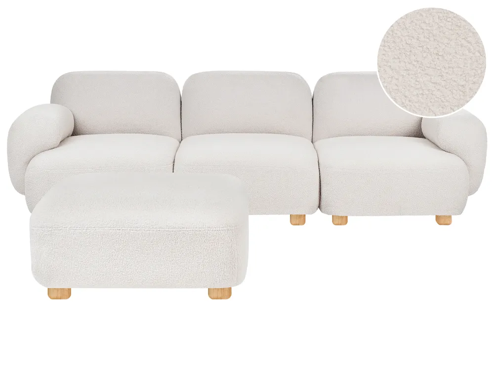 Sofa modułowa dla 3 osób AMLI z otomaną Boucle Złamana biel